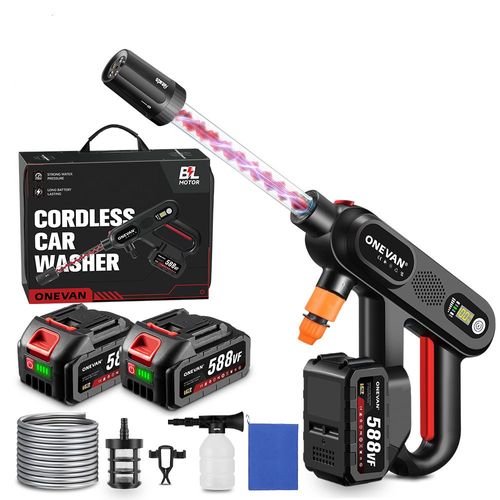 200 bar Nettoyeur haute pression électrique Tuyau spiralé Pistolet à eau - kit avec accessoires + 2 batteries + Serviette de lavage auto + sac d'emballage fin