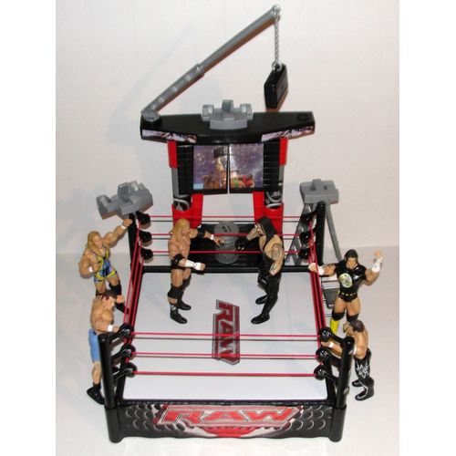 Ring De Catch Sonore Lumineux Raw + Lot 6 Figurines Catcheurs Articulés Wwe Mattel