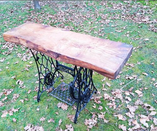 Table D'appoint Bois Brut & Pied Singer ¿ Charme Vintage + Elégance Industrielle