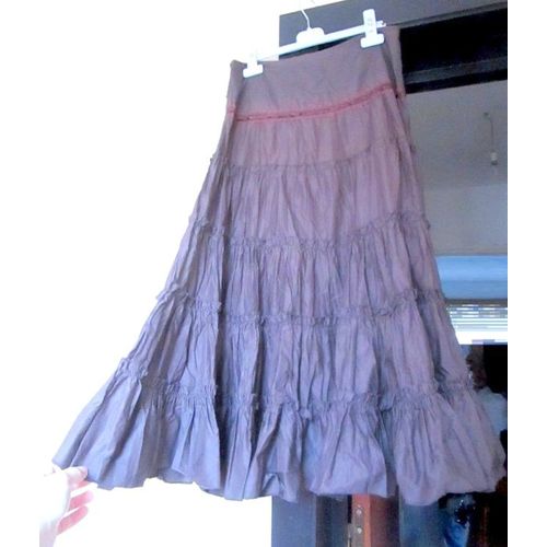 Jupe Marron Foncé Longue, Style Bohème Avec Perles Ceintures, Camaieu, T. 36