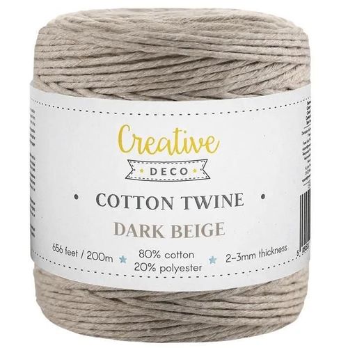 3mm X 200m Corde Macramé Beige Foncé - Fil De Coton Et Polyester - (+/-) 0.5 Mm D?Épaisseur - Ficelle Cordelette Naturel