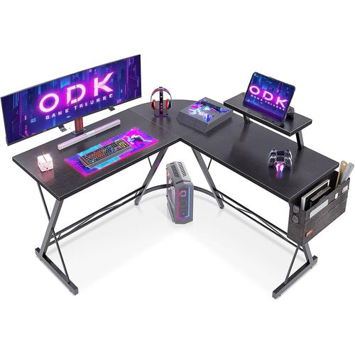Kgabery-1bureau Gaming Avec Support Pour Moniteur,Bureau D'angle Gaming En L Pour Gamer Noir 127x127cm