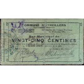 Bon Municipal De 25 Centimes Commune D' Etreillers 1915 - Nécessité - N°368