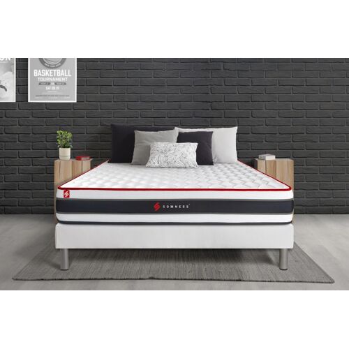 Ensemble 140x190 matelas ENERGY ressorts ensaches et memoire de forme + sommier kit blanc