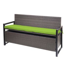 Poly-Rattan Banc 3 Places Hwc-F39, Banc De Jardin Coffre, Rangement Coussin D'assise   Gris Chiné, Coussin Vert