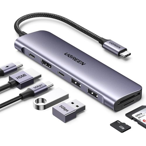 SUBZONAL-Revodok 1071 Hub USB C HDMI 4K Lecteur de Carte SD TF PD 100W Multi Data Ports 5Gbps 7 en 1 Docking Station Compatible avec MacBook iPad Pro Air Mac Mini M4 iPhone 17 Pro Max 16 15 Série