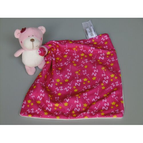 Doudou Ours Rose Blanc Mouchoir Zzz Étoiles Shima