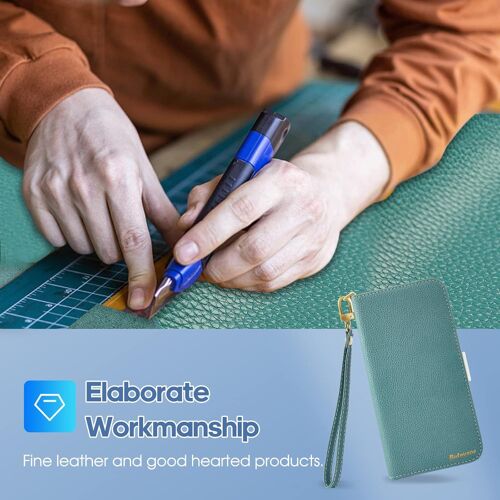 Coque pour iPhone 12 Mini Rabat,Housse iPhone 12 Mini Clapet,Portefeuille Etui avec Fonction Support et Porte-Carte,Litchi Texturé Cuir/Antichoc Flip Cover Case.Bleu Vert