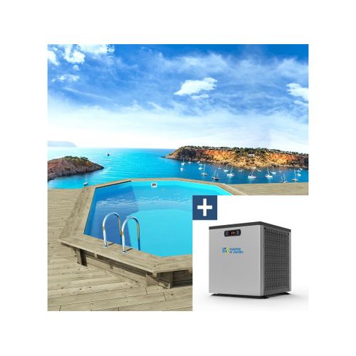 Piscine bois " Seychelles " - 4.00 x 3.00 x 1.20 m + Mini pompe à chaleur 3.5kW - Métal - Gris