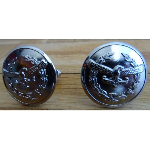 Paire De Boutons D’Uniforme Militaire Aigle Royal Argenté En Inox