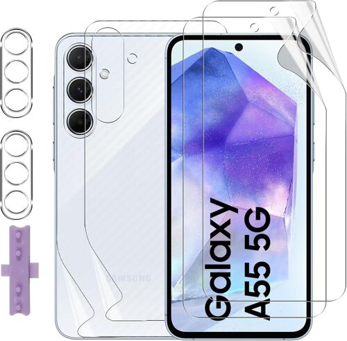 CAUC-pour Samsung Galaxy A55 5G Protection écran, 2+2+2 Pièces TPU Protecteurs d'écran+ Retour Film+ Verre Trempé Caméra Arrière Protecteur, HD Anti-Rayures Protection écran