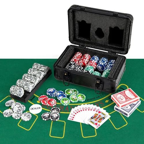 Mallette Aluminium De Poker - Costway - 300 Jetons + 2 Jeux De 54 Cartes + 5 Dés + 1 Jeton Croupier + 2 Clés, Feutre De Poker