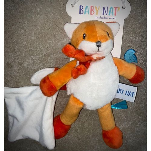 Doudou Renard Baby Nat Petit Mouchoir Blanc Jouet Bébé 