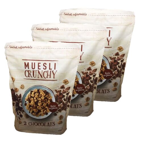 Lot 3x Muesli Croustillant Aux 2 Chocolats - Paquet 450g