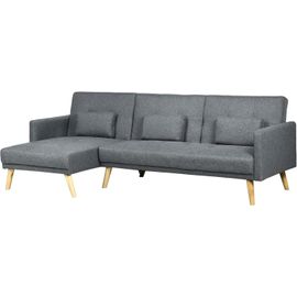 Canapé D'angle 3 Places Convertible Avec Accoudoirs Chaise Longue 3 Coussins En Bois Massif Et Tissu Gris. Disponible Immédiatement À Récupérer À Courbevoie Quartier Faubourg De L'arche.