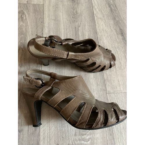Chaussures Découvertes À Talons Cuir Taupe Nude Taille 37 Marque Minelli 