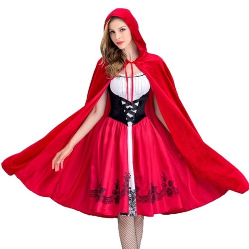 Costume De Chaperon Rouge Gothique Pour Femme Cape À Capuche Robe De Fête D'halloween De Noël Avec Cape De Rôle Adulte S