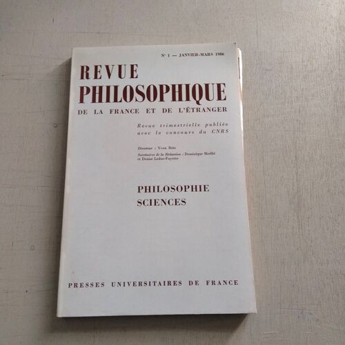 Revue Philosophique De La France Et De L'étranger N°1 Janvier Mars1986
