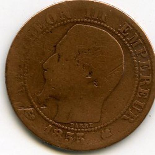 France 5 Centimes 1855 K Napoléon I I I Tête Nue Ancre.