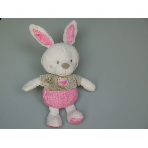 Doudou Lapin Peluche Blanc, Rose, Beige Mots D'enfants