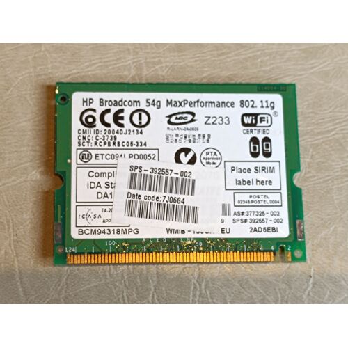 Mini carte PCI Wifi Ontracker HP Broadcom 54G MaxPerformance 802.11g BCM94318MPG