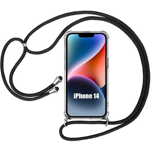 Coque pour iPhone 14 Protection Renforcé TPU AntiChoc Transparent avec Cordon Noir