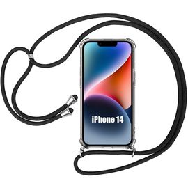 Coque Pour Iphone 14 Protection Renforcé Tpu Antichoc Transparent Avec Cordon Noir