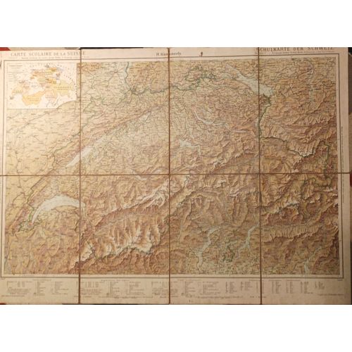 Carte Scolaire De La Suisse / Schulkarte Der Schweiz / H. Kümmerly / Edition Carte Géographique Berne Kümmerly & Frey Et A. Francke - 66x47cm - Trilingue / Carte Ancienne Entoilée