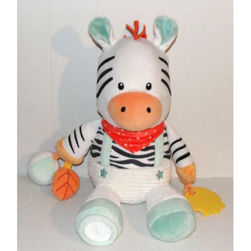 Doudou Zebre D'éveil Baby Smile Peluche Zebre Salopette Cotelé Blanc