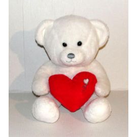 Peluche Ours Blanc Coeur Rouge Gipsy Doudou Ourson Assis 20 Cm