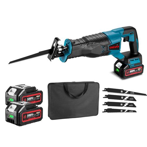 Scie sabre électrique avec 4 lames de scie et sac en tissu pour bois et métal - avec 2 batteries et 1 chargeur