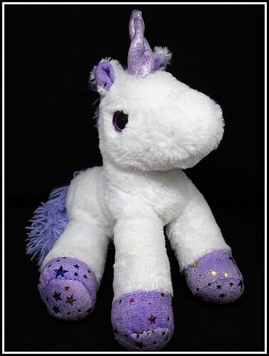 Doudou Peluche Licorne Blanche Violette - Étoiles - Qingdao Future Toys - 25 Cm