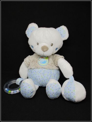Doudou Pelcuhe Ours Mots D'enfants - Bleu Blanc Beige Balle Anneau