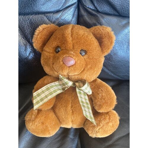 Doudou Ours Marron Siplec Noeud Verd Et Beige Rayé 19cm Siplec