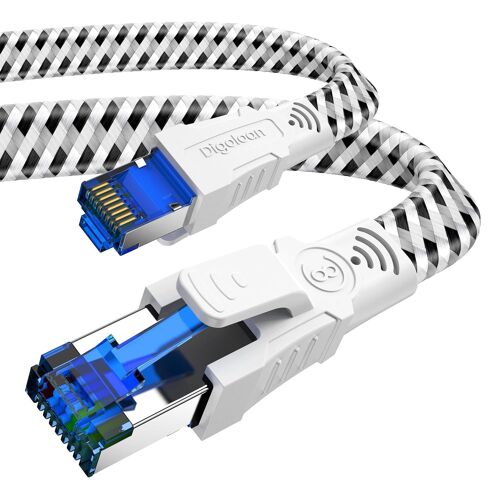 KALANKA-Câble Ethernet réseau Cat 8 RJ45 3m,Câble Internet 5m 10m 15m 20m Plat en Nylon 40Gbit/s 2000MHz Cordons de raccordement Gigabit blindés haute vitesse,compatible Cat 7/6/5e/5 (3Mètre)