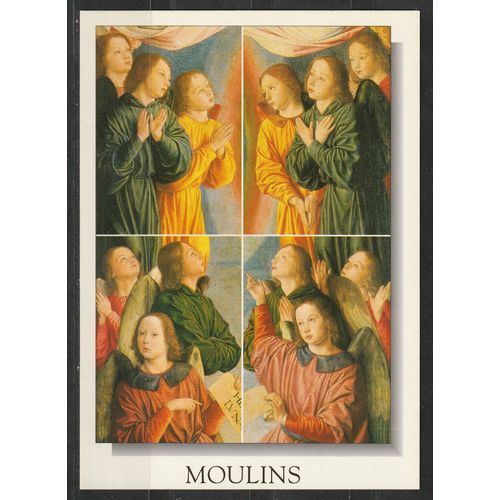 Moulins (Allier), Sacristie De La Cathédrale Notre Dame. Triptyque De La Vierge En Gloire. Peinture Sur Bois Attribuée Au Maître De Moulins. Les Anges. Carte Écrite M.G.Editions
