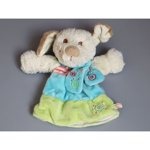 Doudou Chien Marionnette Blanc Bleu Vert Noukie's