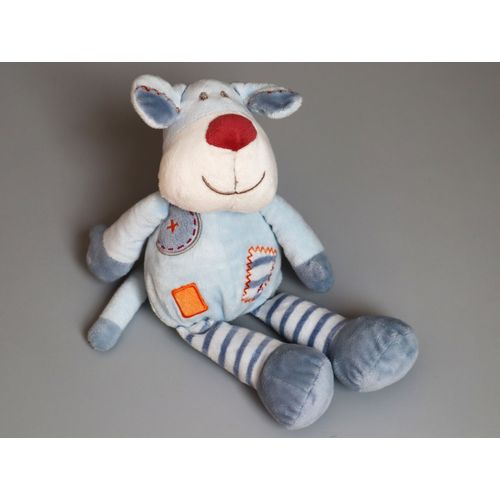 Doudou Chien Bleu Blanc Orange Nez Rouge Nicotoy Kiabi