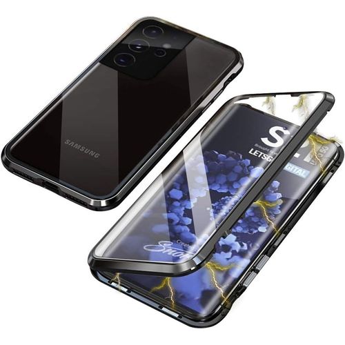 TRAHOO-Coque pour Samsung Galaxy S21 Ultra Adsorption Magnétique 360 Anti Separate Case, Avant Arrière Verre Aluminium Bumper Cover Métal Antichoc Etui Housse
