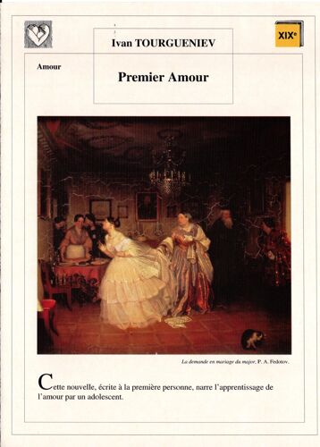 Fiche Lecture / Litterature Ivan Tourgueniev Premier Amour