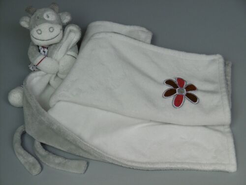 Doudou Vache Lolita Ma Première Couverture Gris Blanc Fleur Rouge Noukie's