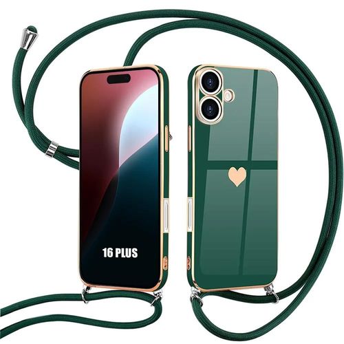 Coque Cordon Pour Iphone 16 Plus - Silicone Anti-Rayures Avec Cordon Vert Nuit - E.F.Connection