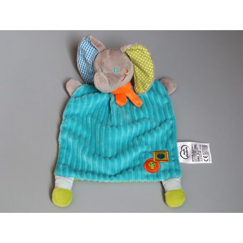 Doudou Éléphant Plat Bleu Vert Orange Mots D'enfants