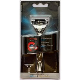 Cosmia Men - Rasoir 3 Lames Activ+ (Rasage En Douceur) - Bande Lubrifiante - Adapté Au Contour Du Visage - Rinçage Optimal Et Bonne Prise En Main 