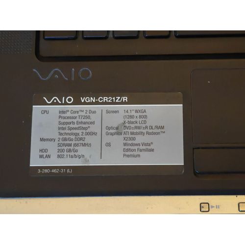 Sony VAIO CR Series VGN-CR21Z/R - 14.1" Core 2 Duo T7250 2 GHz 2 Go RAM 200 Go HDD Rouge AZERTY