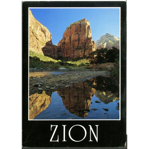 Carte Postale Zion, Angels Landing Reflected In A Pool Of The Virgin River, Zion National Park, Utah, 1993
