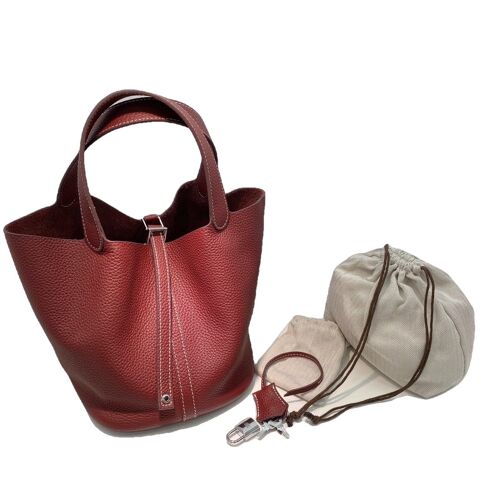 100% Genuine Leather Women Handbags Women Bags Designer Tote Bag Classical Soft Leather Bucket, Vin Rouge Big