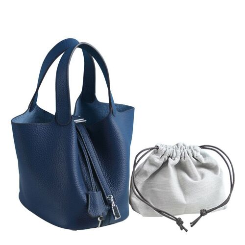 100% Genuine Leather Women Handbags Women Bags Designer Tote Bag Classical Soft Leather Bucket, Bleu foncé Petit