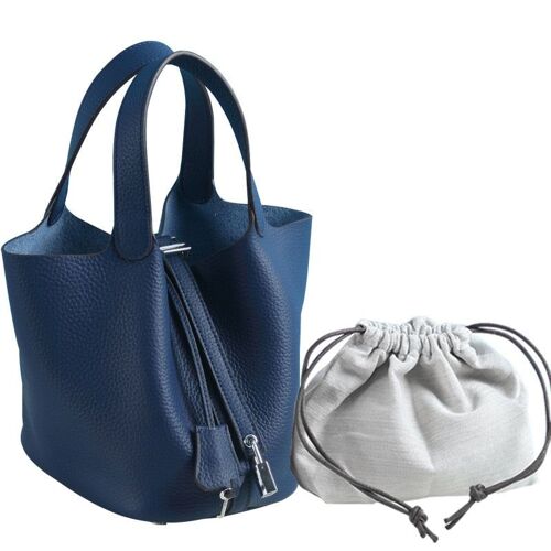 100% Genuine Leather Women Handbags Women Bags Designer Tote Bag Classical Soft Leather Bucket, Bleu foncé Big