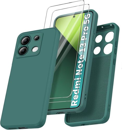 Coque pour Xiaomi Redmi Note 13 Pro 5G (Pas pour 4G) + 2 Verre trempé , Coque Silicone Liquide Intérieur Microfibre VERT FONCE - HQSELECTION®